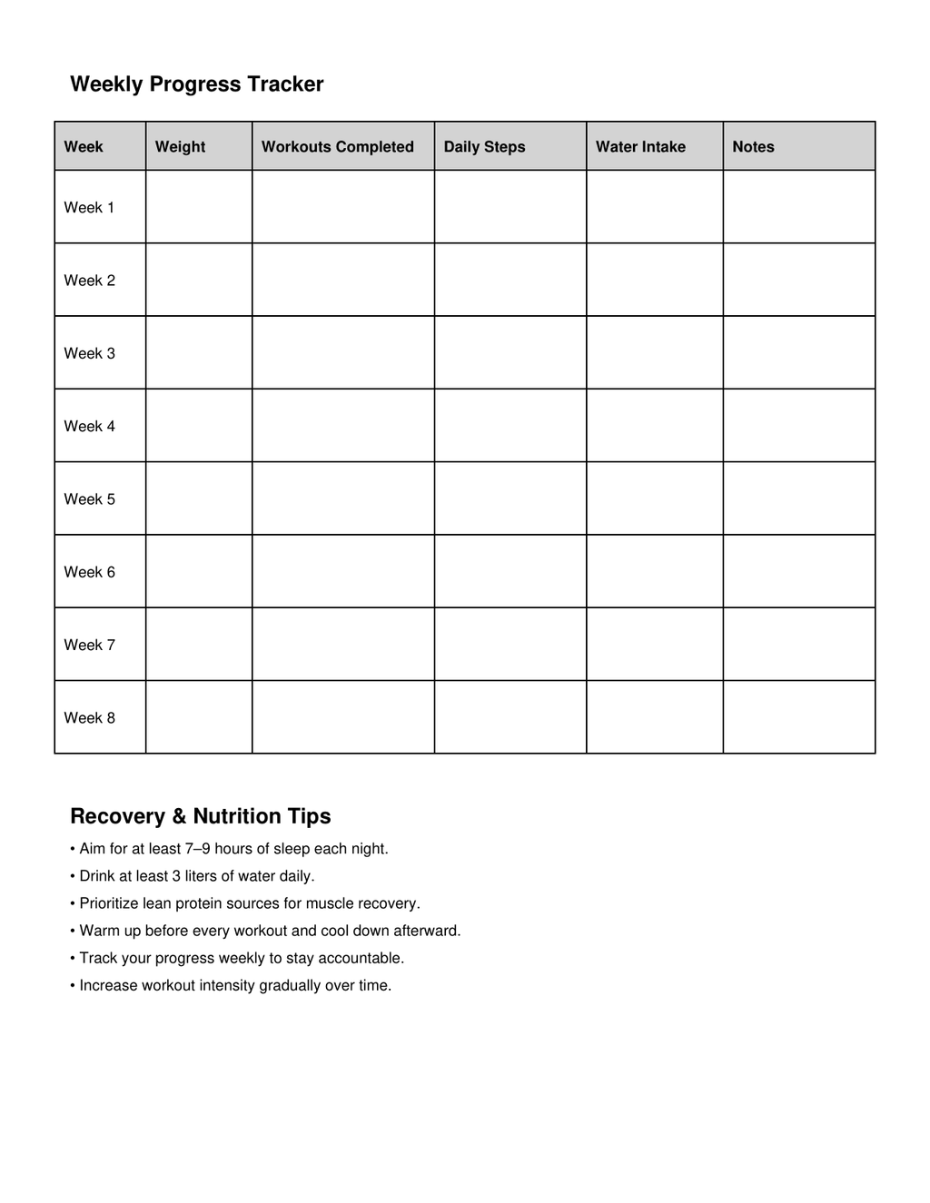 6 Week Summer Shred Challenge Template