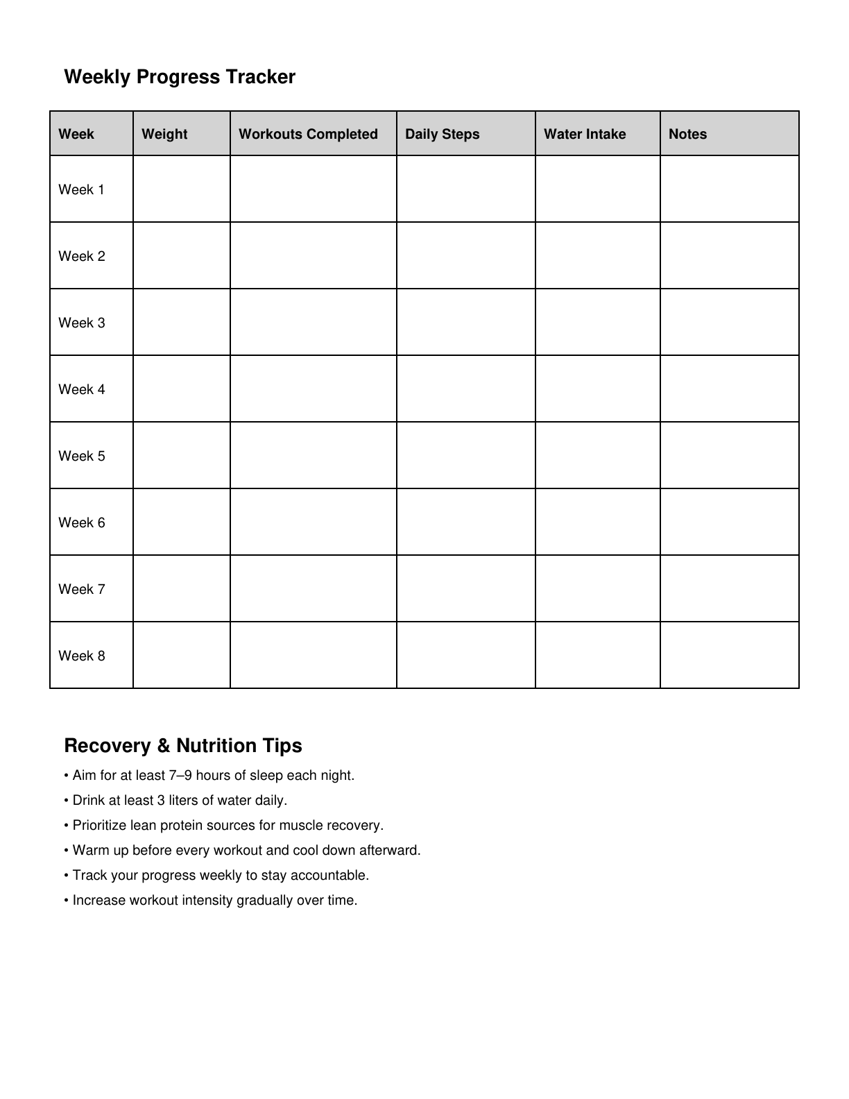 6 Week Summer Shred Challenge Template